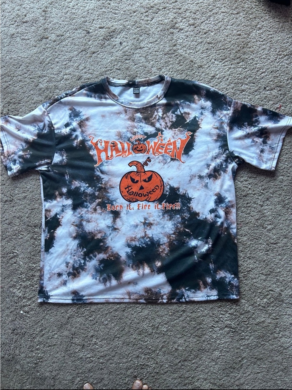 SHEIN Black & Orange Halloween Tie-Dye Tee
